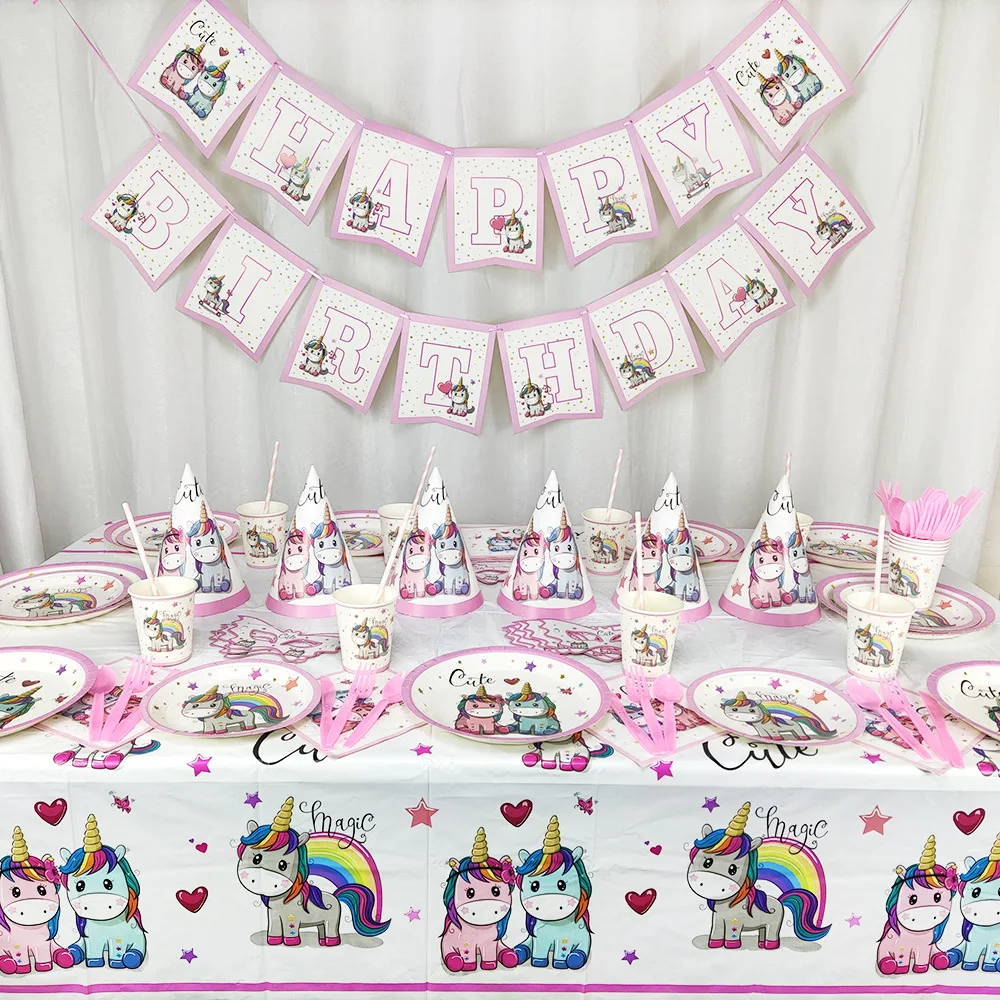 

Набор одноразовой посуды в виде единорога, украшение для дня рождения, детский праздничный набор для будущей мамы, мальчика, девочки