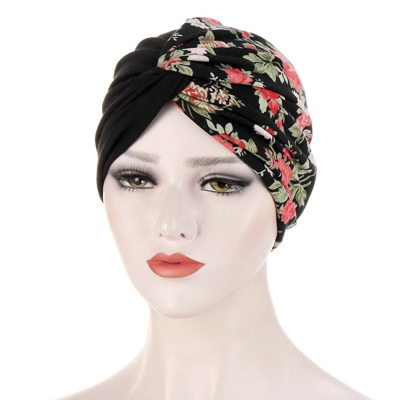 

European and American New Style Muslim Hijab Double Layer Two-color Stitched Jacquard Twist Scarf Cap Baotou Cap Women Bonnets
