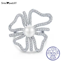shipei 100 925 sterling silver pearl created moissanite adjustable wedding fine jewelry party bowknot ring for women wholesale
