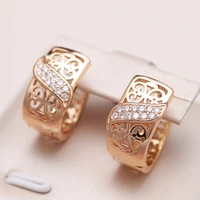 kinel luxury natural zircon stud earrings beautiful hollow flowers wedding earrings for women 585 rose gold ethnic bride jewelry