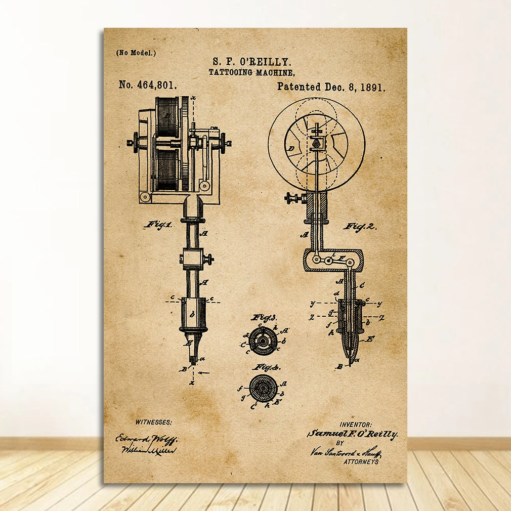 

Гостиная татуировок, настенная живопись на холсте, постеры, декор, винтажные чертежи, украшения для фотографий, первая машина, патентные принты