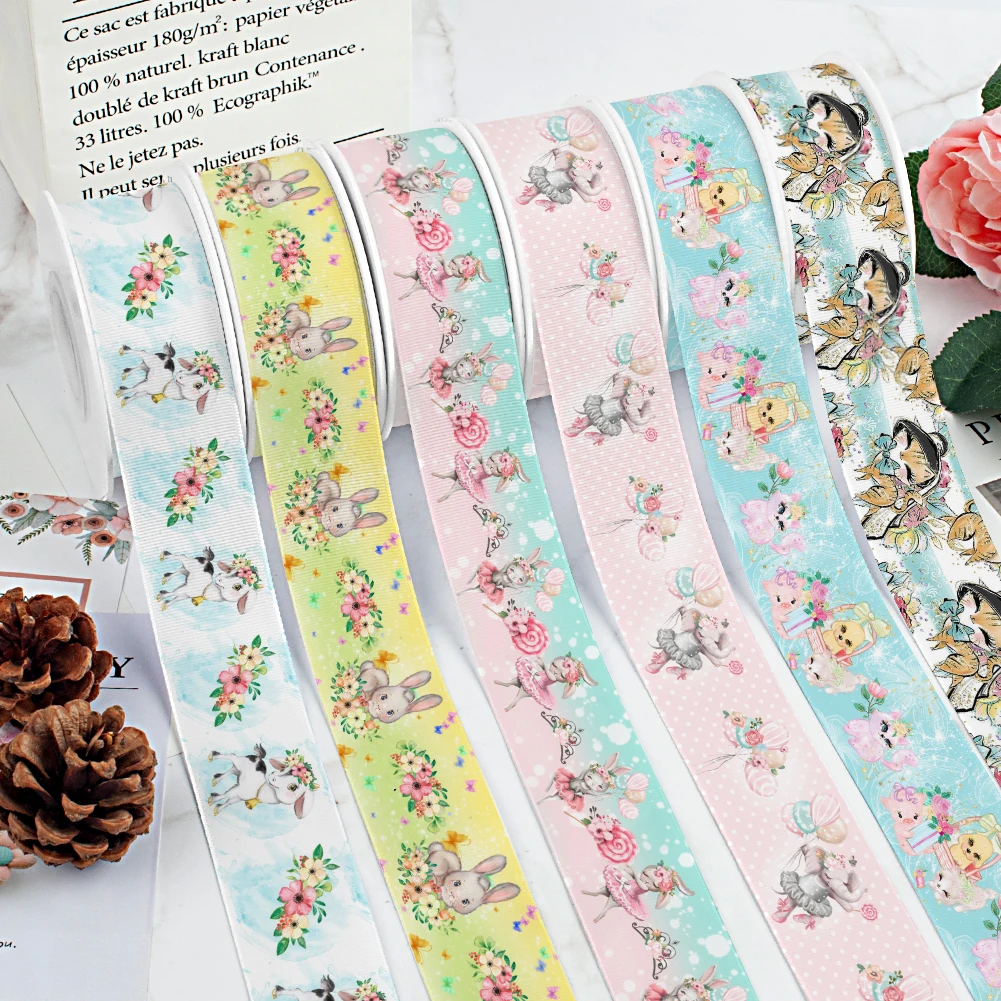 

Корсажная лента с милыми мультяшными животными и принтом для бантов, головной убор «сделай сам» для девочек, банты для волос, 10 ярдов, атласная лента