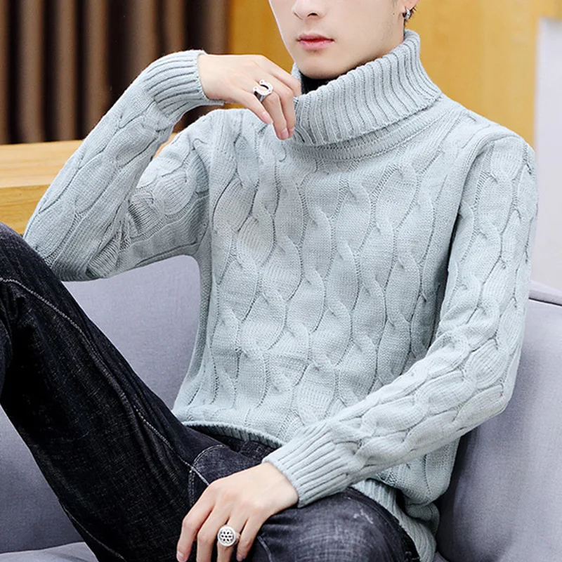 

Autum Winter Warm Turtleneck Knitted Sweater Men's Casual Loose Bottom Pullover Keep Warm Men Jumper Simple Sweater Fashion