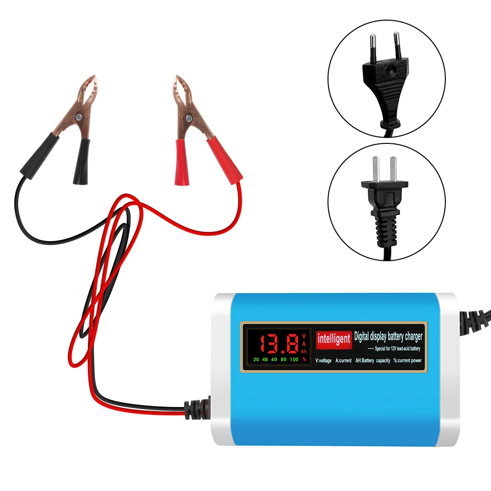 Motorcycle Truck SUV 12V 6A Auto Accessories LED Display EU 220V US 110V Car Battery Charger for 20AH-80AH Lead-acid Battery