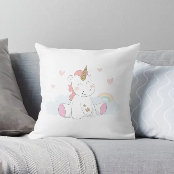 

Cute Baby Unicorn With Rainbow Printing Throw Pillow Cover Decor Office Car Home Fashion Fashion Square Pillows not include