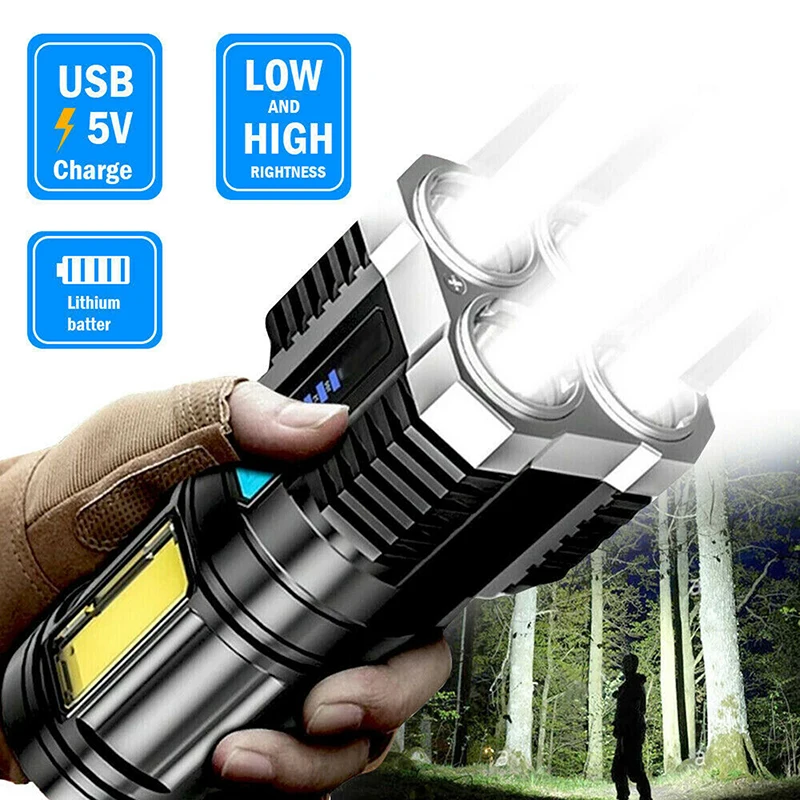 

Portable COB LED Flashlight Quad-Core Light Rechargeable Super Bright Long-Range Field Flashlight Multi-Functional Spotlight