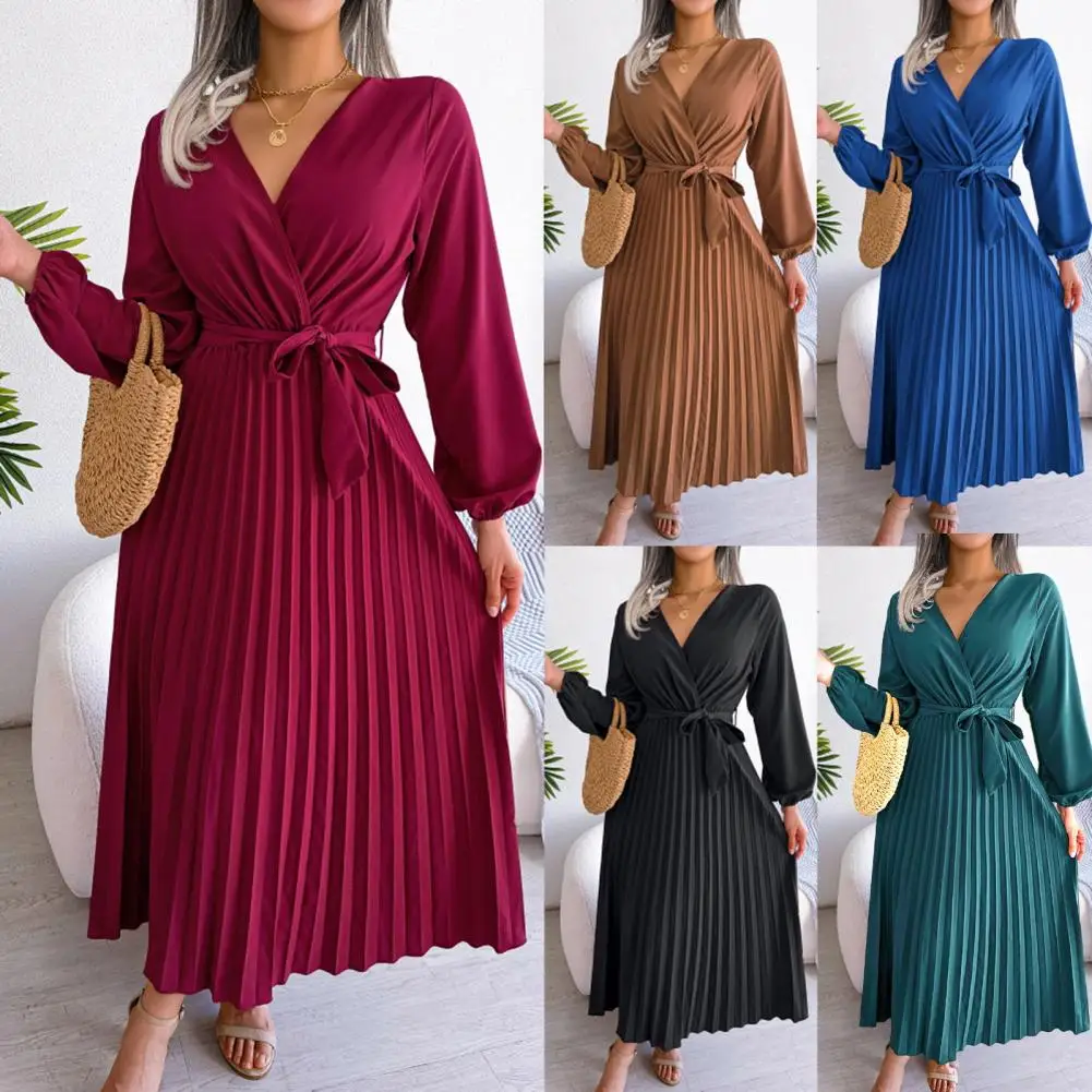 

Plus Size V-neck Long Sleeve Long Casual Draped Dress for Women