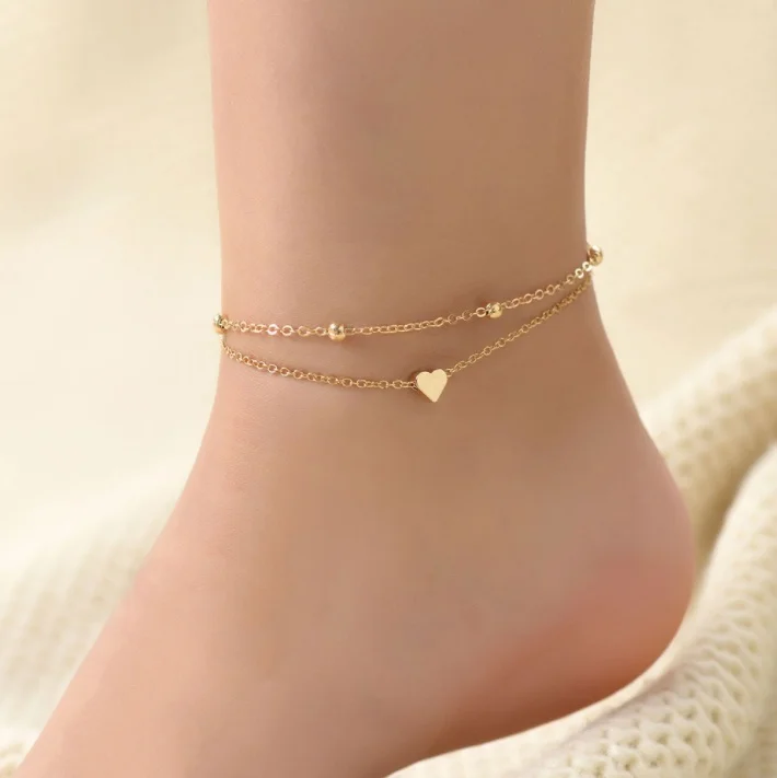 

Delysia King Women Summer Round Bead Chain Love Anklet Simplicity Temperament Double-deck Holidays Ankle Bracelet