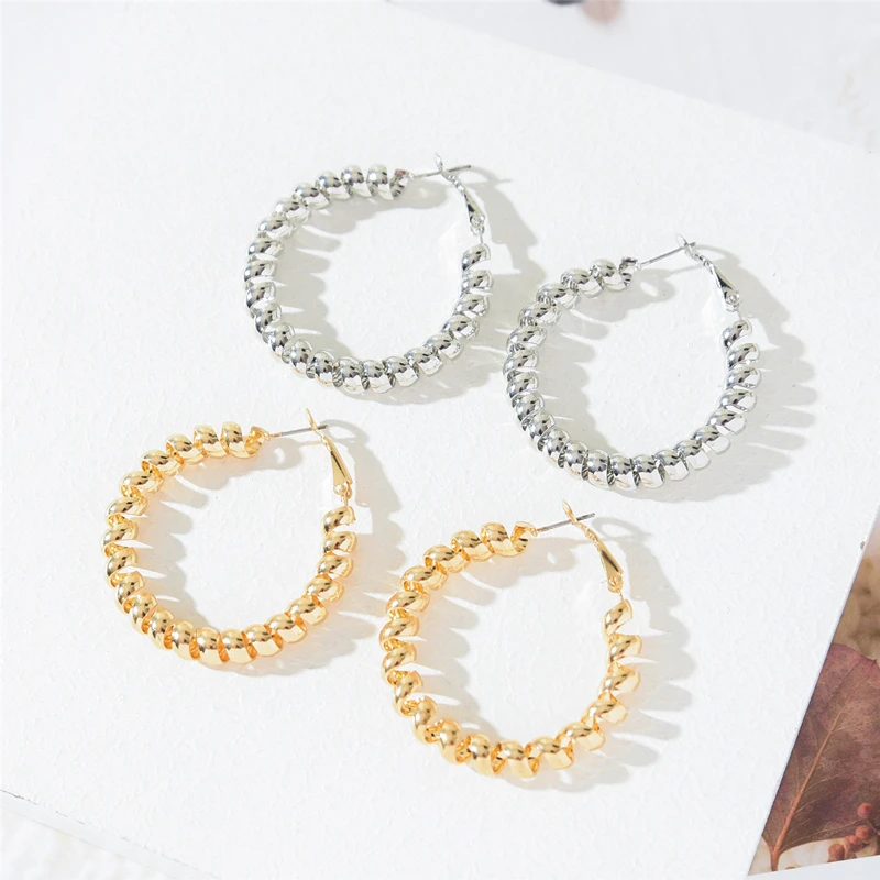 

Retro Exaggerated Metal Thread Large Circle Hoop Earrings for Women Simple Gold Color Metal Punk Designer Earrings Jewelry