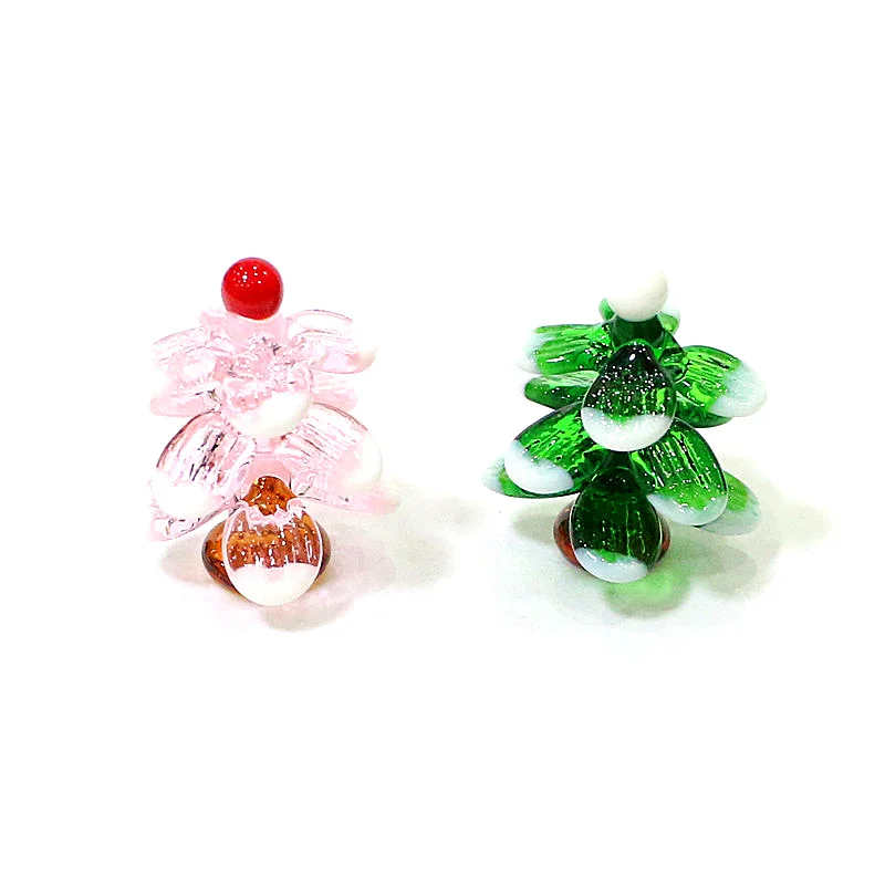 

Custom Cute Murano Glass Christmas Tree Mini Figurines Ornaments Home Table Decor Tiny Xmas Tree Statue New Year Gifts for Kids