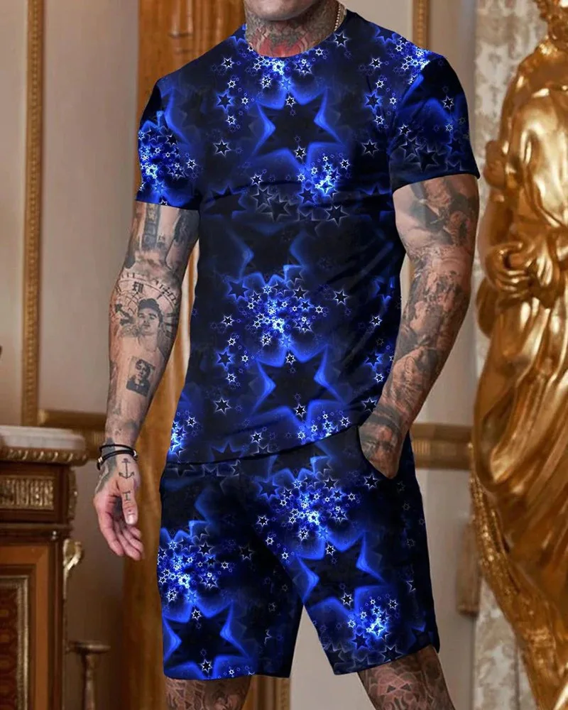 

New Summer 3D Printed Men Sets Short Outfit Men's Oversized Clothes Vintage Tshirt and Shorts Set Men Tracksuit 2 Piece Set