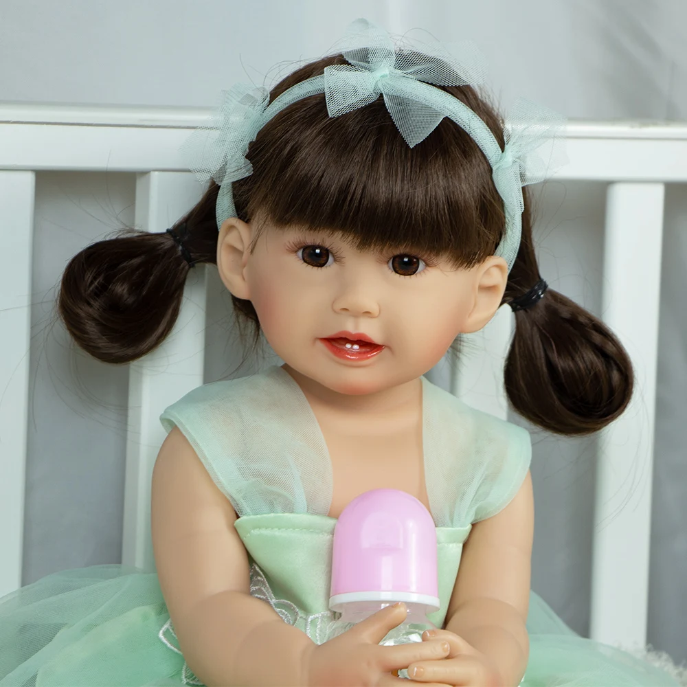 22 Inch 55 CM Silicone Body Fidget Toys RebornGreen Gauze Skirt Baby Dolls Newborn Baby Doll Kids For Birthday Gift Toy