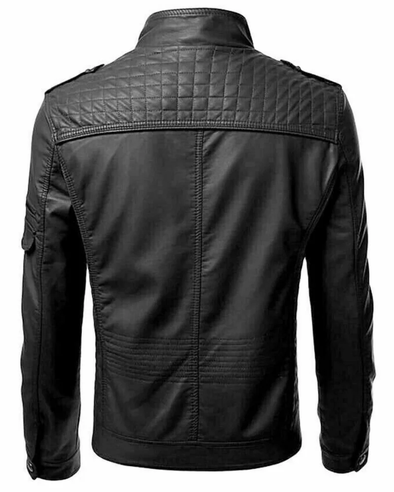 Men's Leather Jacket Retro Coffee Shop Racer Black Slim True Retro Motorcycle Jacket European and American Fashion Trend