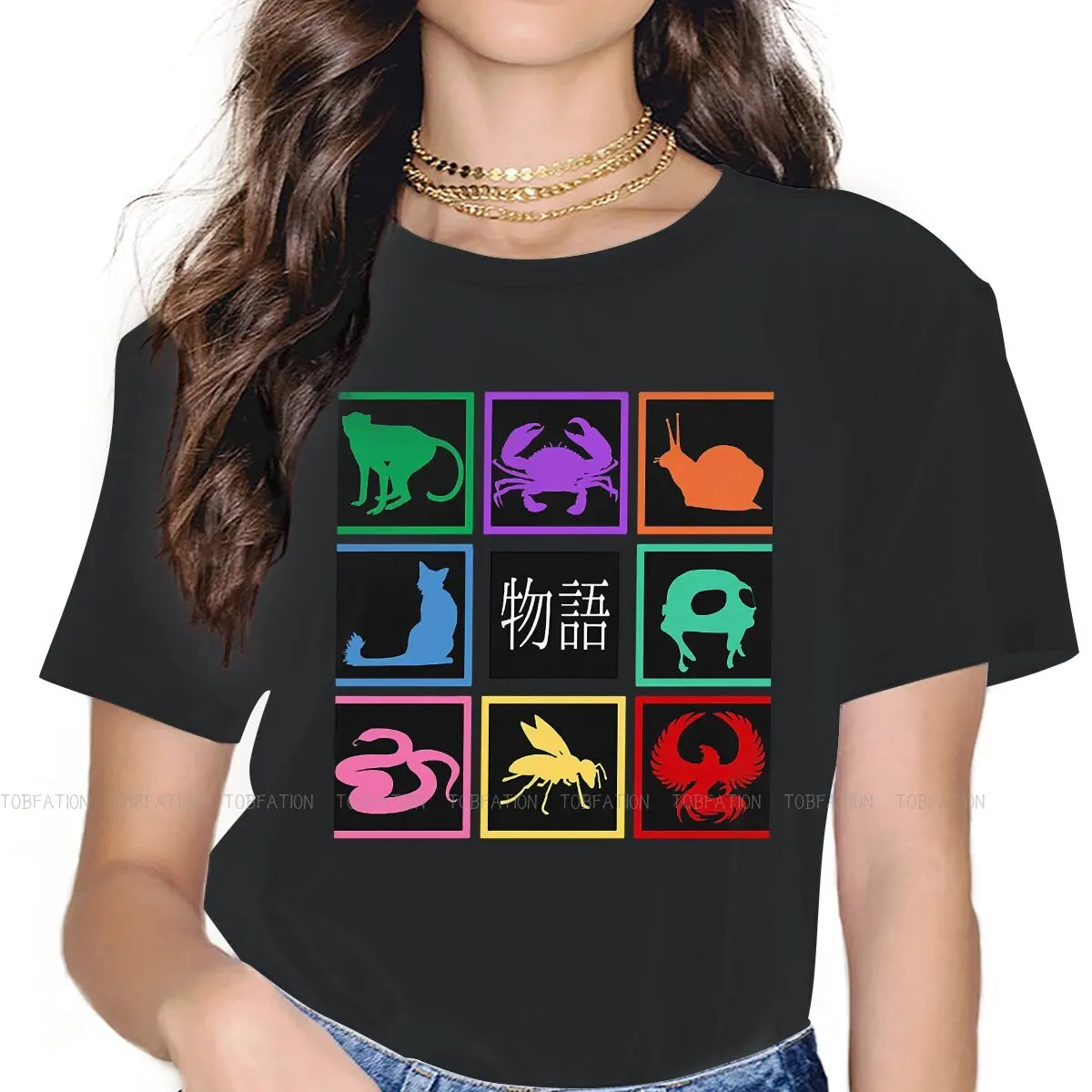 

Animals in the Grid Newest TShirts Kizumonogatari Female Style Tops T Shirt Round Neck Oversized