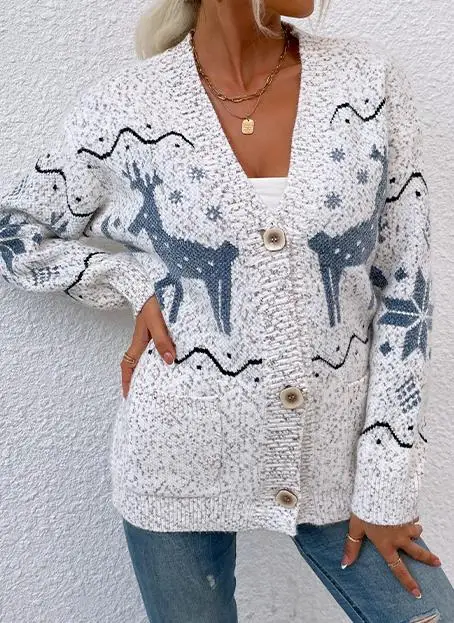 

Fashion Cardigans for Woman2023 Autumn and Winter New Breasted Christmas Deer Knitwear Single Sweater Womens Casual Clothing