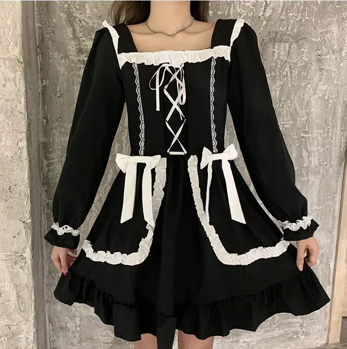 

bandage maid lolita dress long sleeve plue size women victorian vintage y2k girl cosplay sexy party dress robe 2021