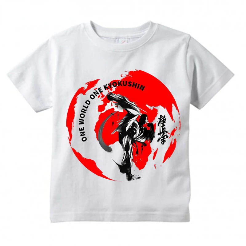 

Children Kyokushin Karate Kanji and Symbol Boys/Girls Summer Short Sleeve White T Shirts Kid Clothing Tops