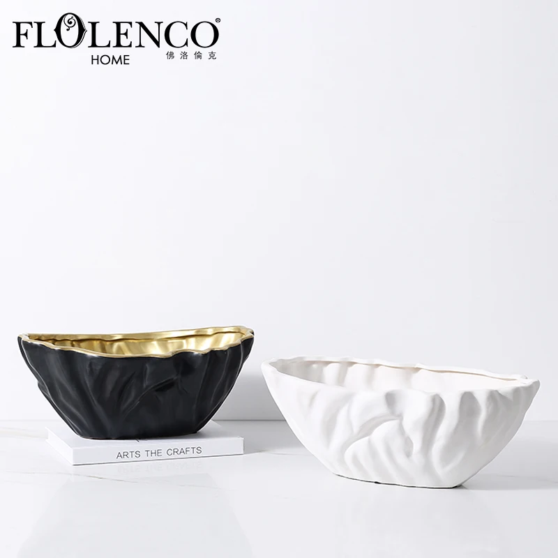 

2022 Flolenco Florenco white black gold ceramic fruit bowl plate luxury modern table other home decor accessories