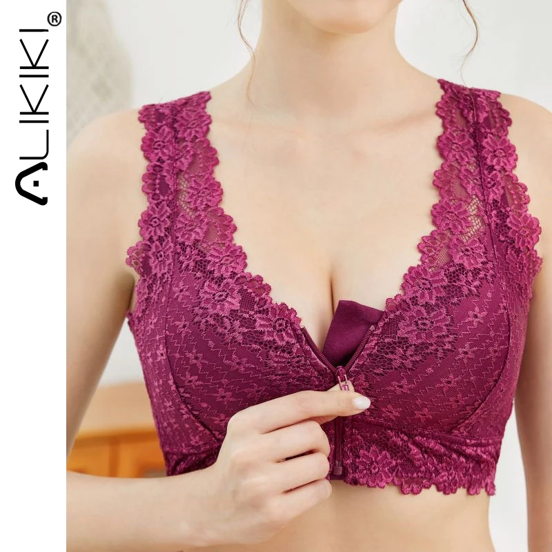 

Front Zip Women Lace Longline Bra Top Push Up Full Cup Bralette Lady Seamless Wireless Shaper Bras Fashion Vest Gather Underwear