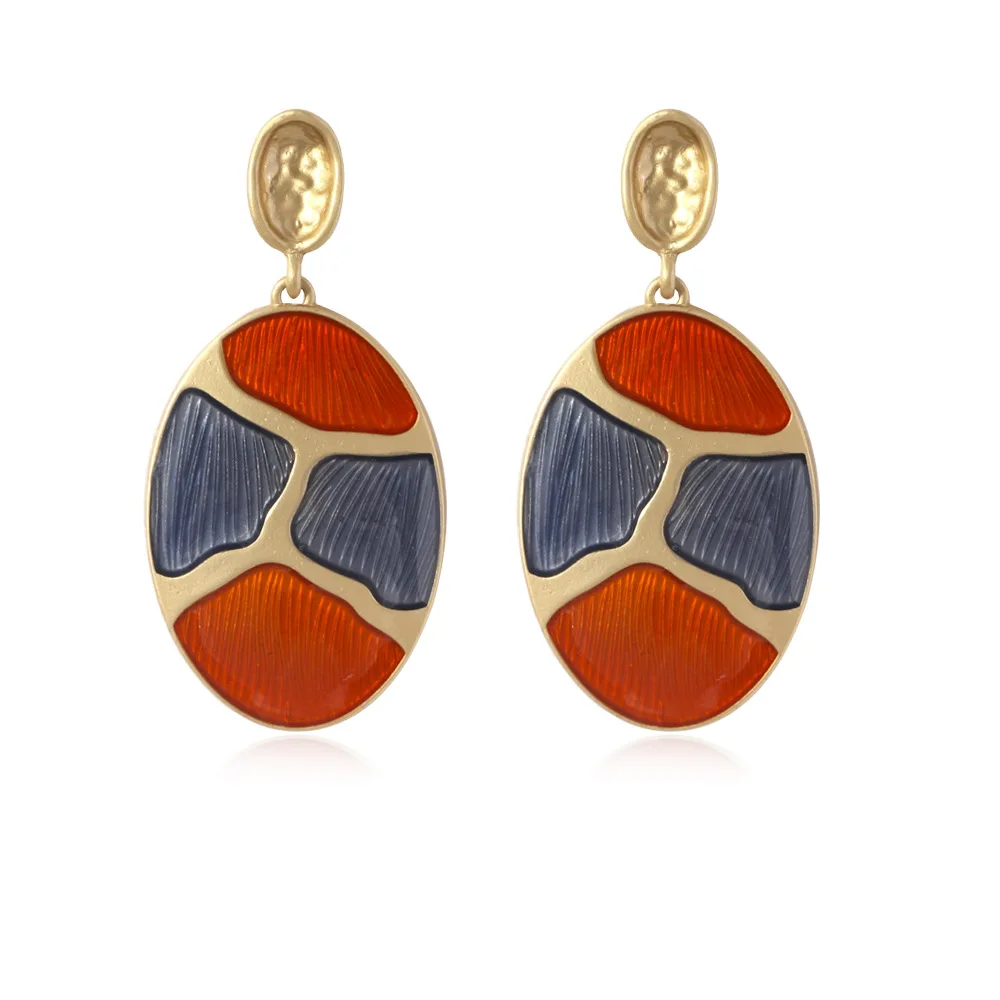 

Bohemia Retro Oval Round Alloy Drop Oil Color Female Earrings for Women Geometric Pendant Fashion Earrings