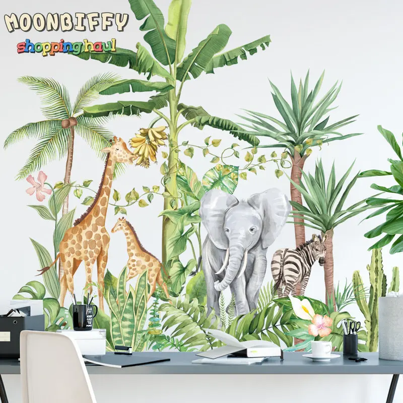 

Large Jungle Animals Wall Stickers for Kids Rooms Boys Room Bedroom Decoration Forest Wallpaper Posters Vinyl Nordic Home Decor