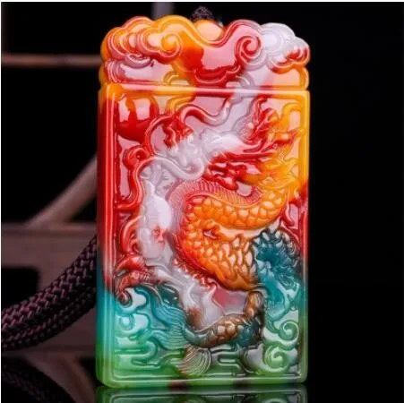 

Fashion Colorful Jade Dragon Pendant Necklace Men Women Feng Shui Charms Hand Carved Zodiac Dragon Brand Lucky Amulet Gifts