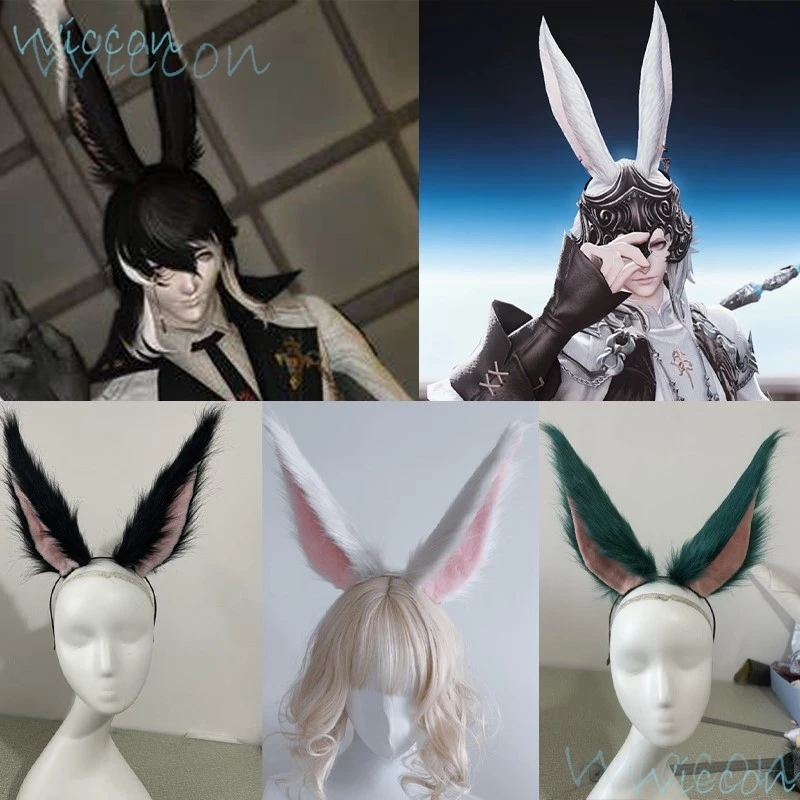 Viera Мужской Аниме Final Fantasy XIV FF14 Косплей Опора Кроличьи Уши Пушистые Повязки Черный