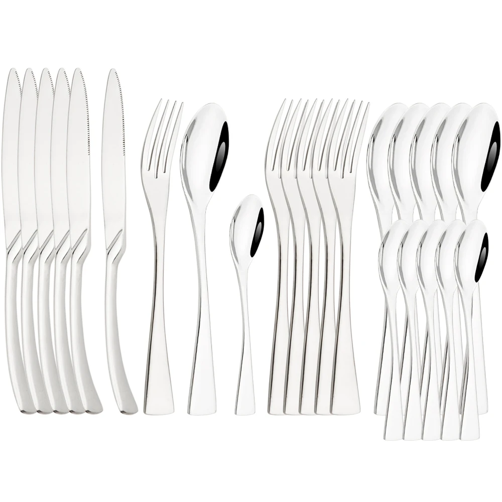 

Drmfiy Upscale 24pcs Silver Dinnerware Set 304 Stainless Steel Cutlery Western Kitchen Complete Knife Fork Spoon Tableware Set