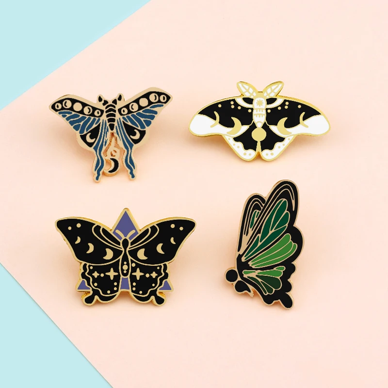 Эмалированные булавки в виде ведьмы бабочки винтажные броши форме Луны фазы