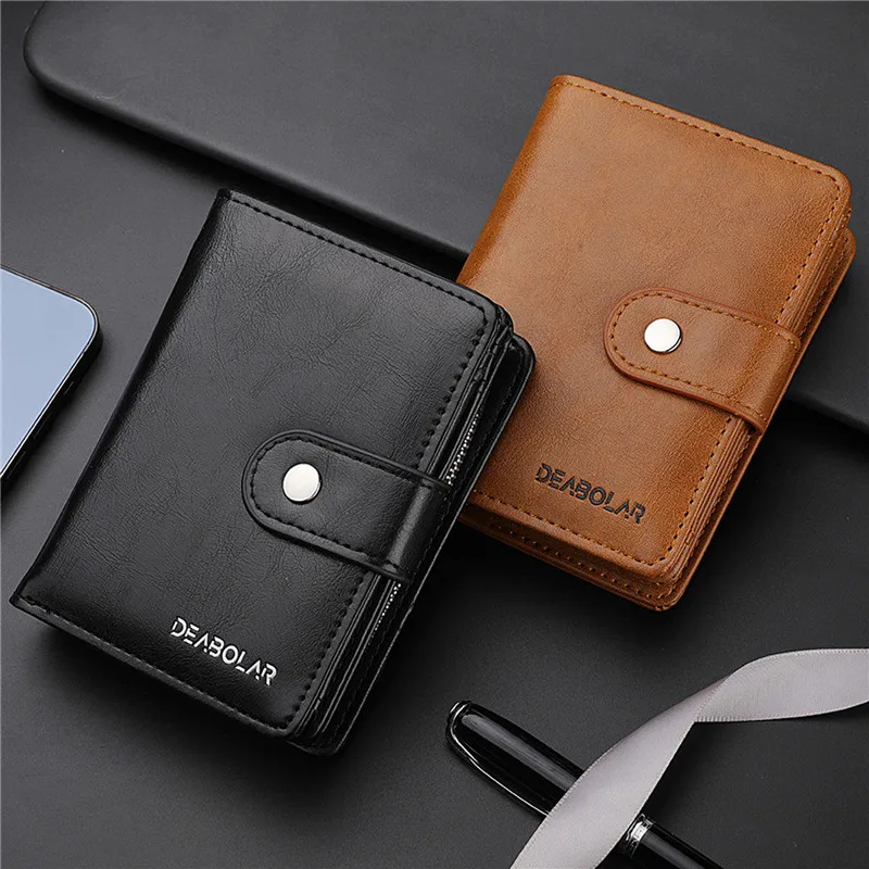 

Новый мужской бумажник в стиле ретро, короткий многофункциональный бумажник для удостоверения личности, стильный кошелек с тройной застежкой-молнией