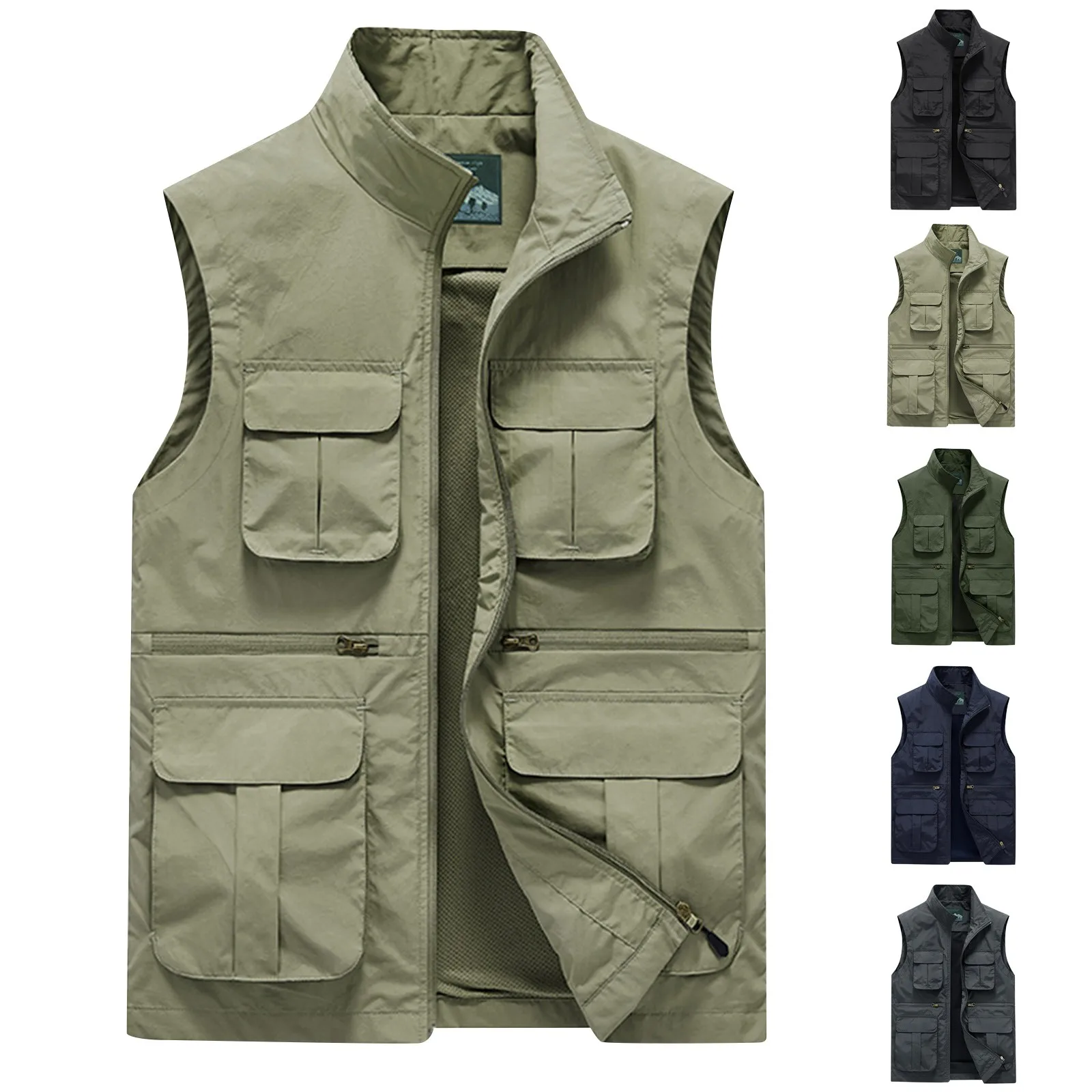 

Autumn Winter Men Vest Multi-Pocket Outdoor Sports Vest Waterproof Quick-Drying Casual Cotton Waistcoat Functional Solid Jacket