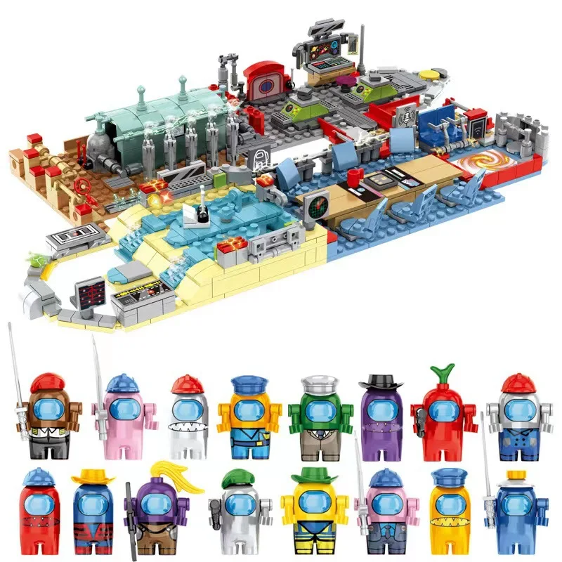 

982PCS Amongs Game Space Combat Base Capsule Alien Building Blocks Doll Model Bricks Kids Kits Gift for Children