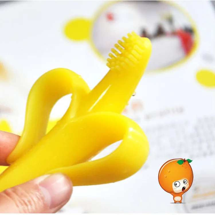 

Baby Teether Toys Toddle Safe BPA Free Banana Teething Ring Silicone Chew Dental Care Toothbrush Nursing Beads Gift for Infant