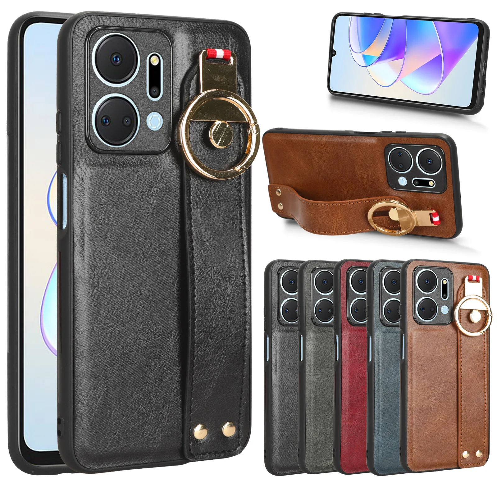 

Чехол с кольцом для Honor X7a, деловой чехол с ремешком для Huawei Honor X7a HonorX7a, Нескользящие защитные чехлы