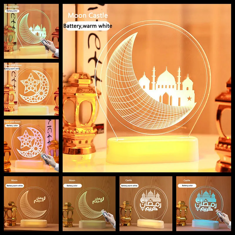 

Eid Mubarak 3D Lamp Acrylic LED Night Light Ramadan Decorations for Home Bedroom Eid Al Adha Muslim Gift Table Lamps Moon Lamp
