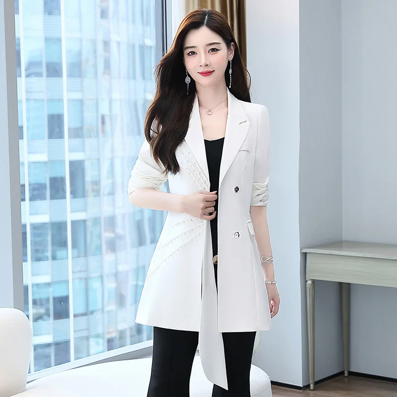 Professional Suit Jacket Women's 2022 New Spring and Autumn Ladies Temperament Lace Waist Thin Top Women's Clothing