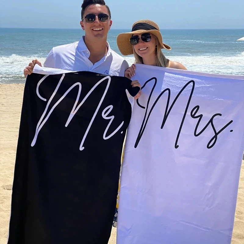 

Mr Mrs bride groom Couples Newlywed Just Married Beach Towel Wedding Honeymoon Bachelorette Party Bridal Shower Anniversary Gift