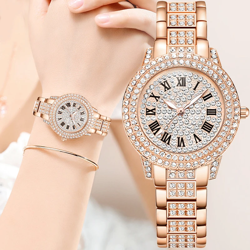 Casual elegant All-Star women's quartz watch shiny exquisite zircon mechanical women's watch fashion folding table buckle table