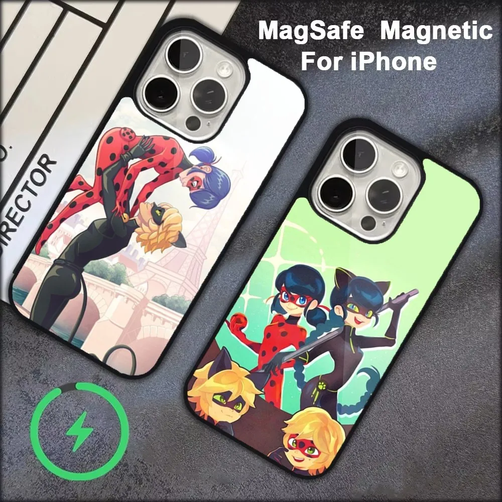 M-Miraculous Noir-L-Ladybug-s Phone Case For iPhone 16 15 14 13 12 11 Pro Max Plus Mini Magsafe Magnetic Wireless Charging