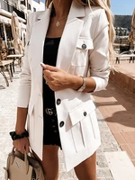 autumn winter women suit blazer solid color single button jacket long sleeve pocket notched coats office lady casual outerwear