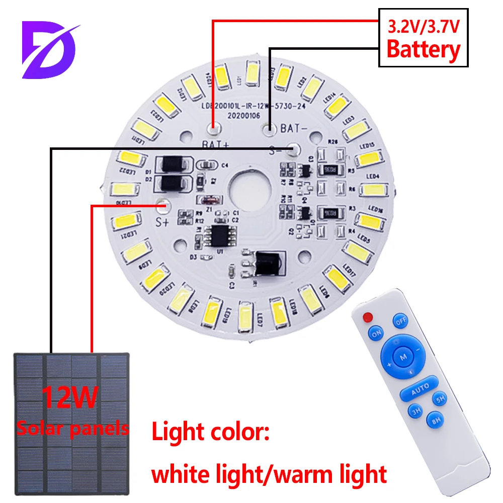 3.2V 3.7V Led Panel Light Board Dimmable With Remote Control 12W Ceiling Lamps Solar Light Ceiling Light Replacement Led Module