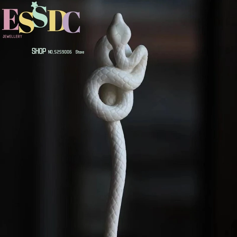 

Modern Minimalist Hanfu Hair Accessories Retro Back Head With A Word White Snake Ancient Style Hairpin