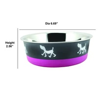 2022stainless steel pet bowl with anti skid rubber base and dog design gray and pink set of 2