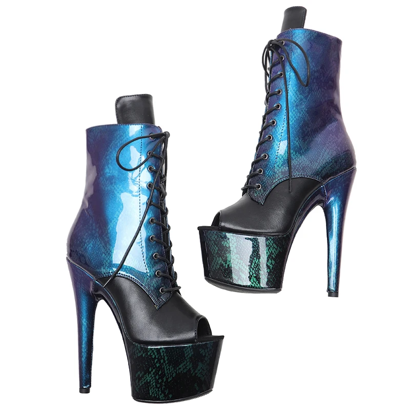 Leecabe 17CM/7Inch PU Upper Platform  Open Toe party High Heels Shoes Pole Dance boots
