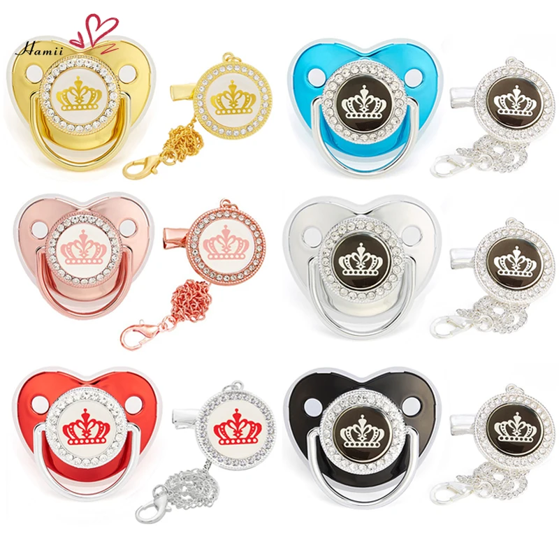 

Bling Crown Baby Pacifier With Clip Newborn Silicone Pacifier Clips Chain Infant Nipple Dummy Soother Baby Shower Gift BPA Free