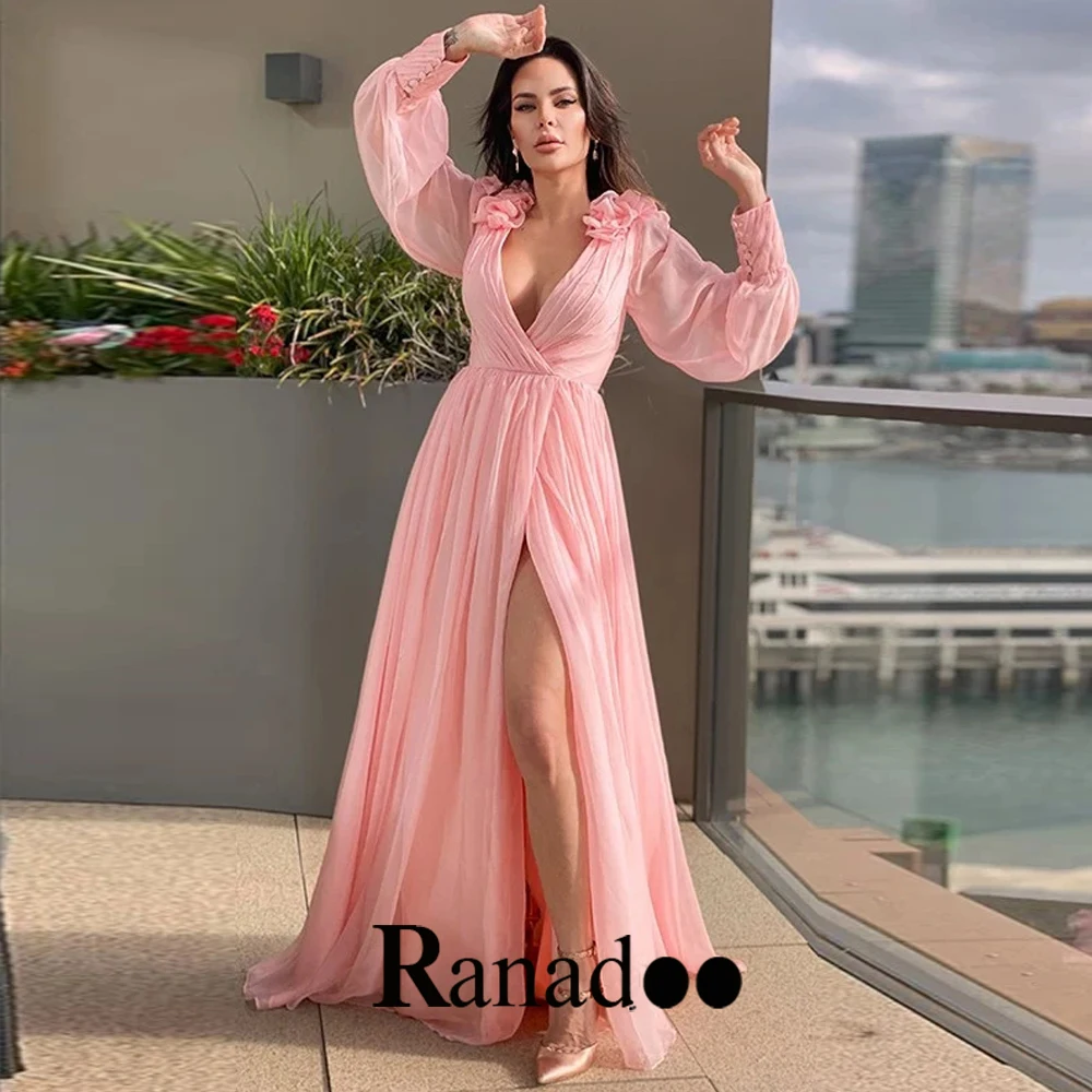 

Женское шифоновое платье Вечерние глубоким V-образным вырезом, длинным рукавом и молнией