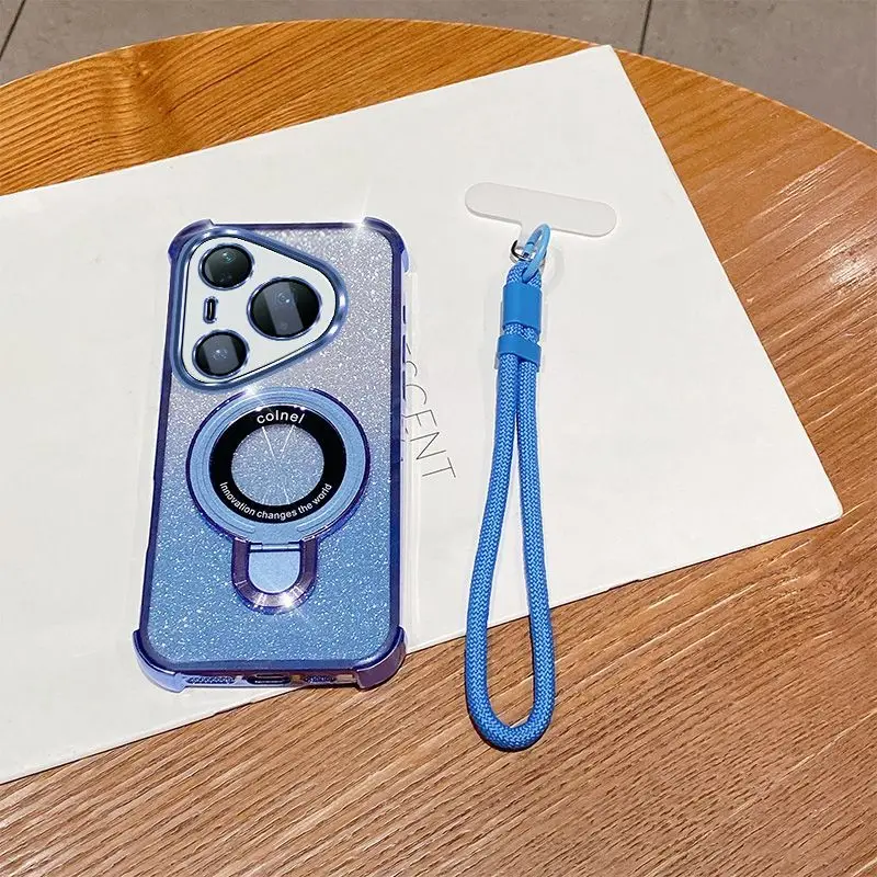 Противоударный чехол с блестящим ремешком-шнурком для Huawei Pura 90 80 70 Ultra P60 P50 P40 P30 Pro Plus, магнитный держатель для телефона (art.: 3920dc87dde75) - 3920dc87dde75