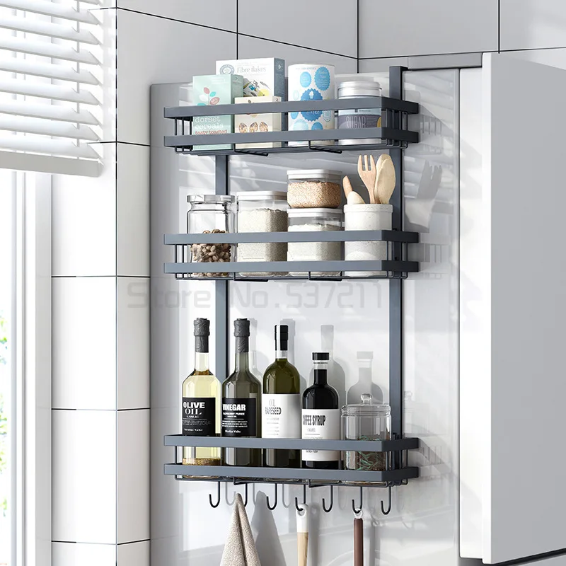 

Magnetic refrigerator side hanging shelf Multi-layer organizer shelf Punch-free Storage shelf Multifunctional Wall holder