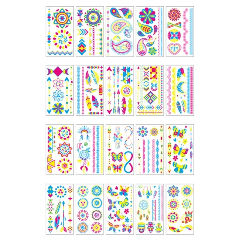 Светящиеся в темноте временные татуировки 20 листов флуоресцентные наклейки с