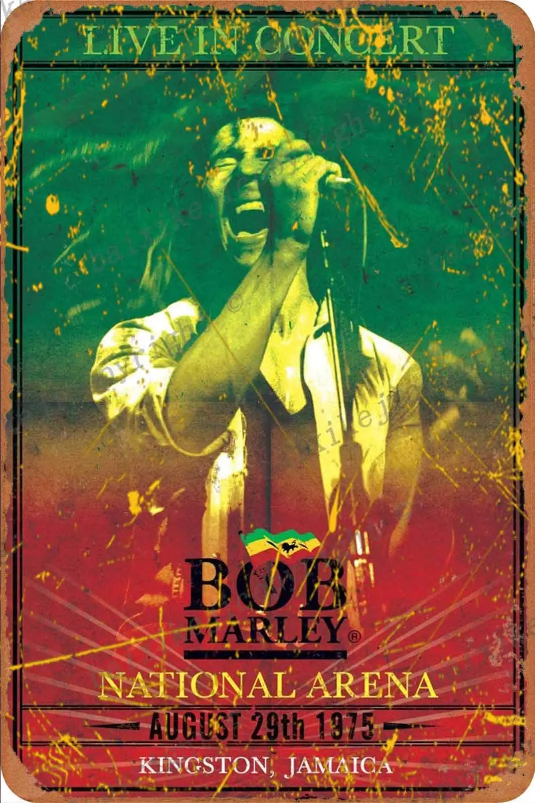 

Vintage Tin Signs - Bob Marley Live 1975 - Metal Sign Poster Retro Art Plaque Wall Decor for Bar Cafe Garden Bedroom Office